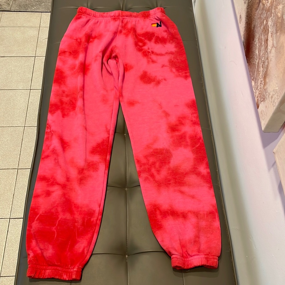 Ladies Aviator Nation only worn once lightly tie dyed red sweatpants